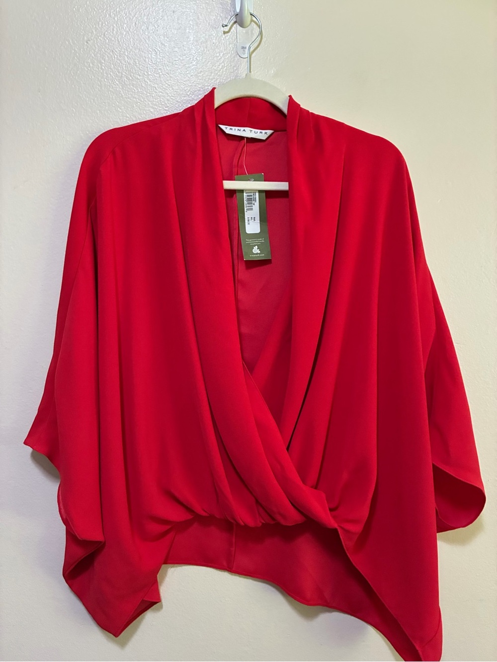 Trina Turk Red Draped Faux wrap Concourse Blouse size m/l - Picture 2 of 7